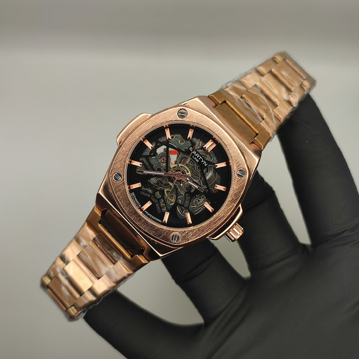 LUXURY MECHANICAL WATCH WITH SKELETON BACK (ROSEGOLD)