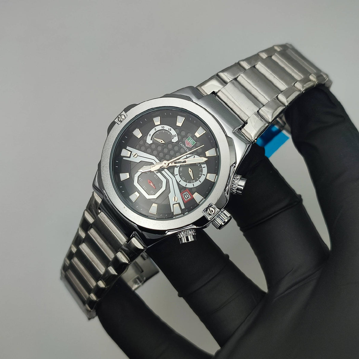 Men's Chronograph Watch – Silver & Black | Business Casual Quartz Wristwatch with Date Display