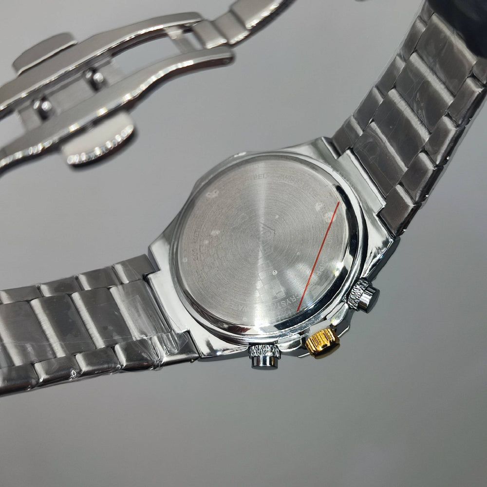 Men's Chronograph Watch – 2 Tone Silver Gold & Green | Business Casual Quartz Wristwatch with Date Display