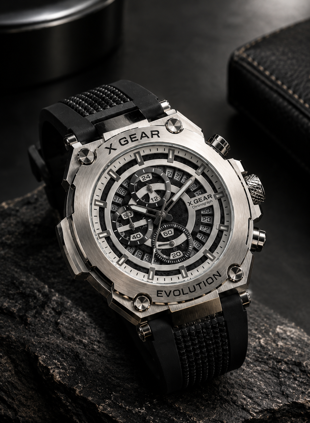 X GEAR WR-31 Luxury Chronograph Watch – Silver Black Edition