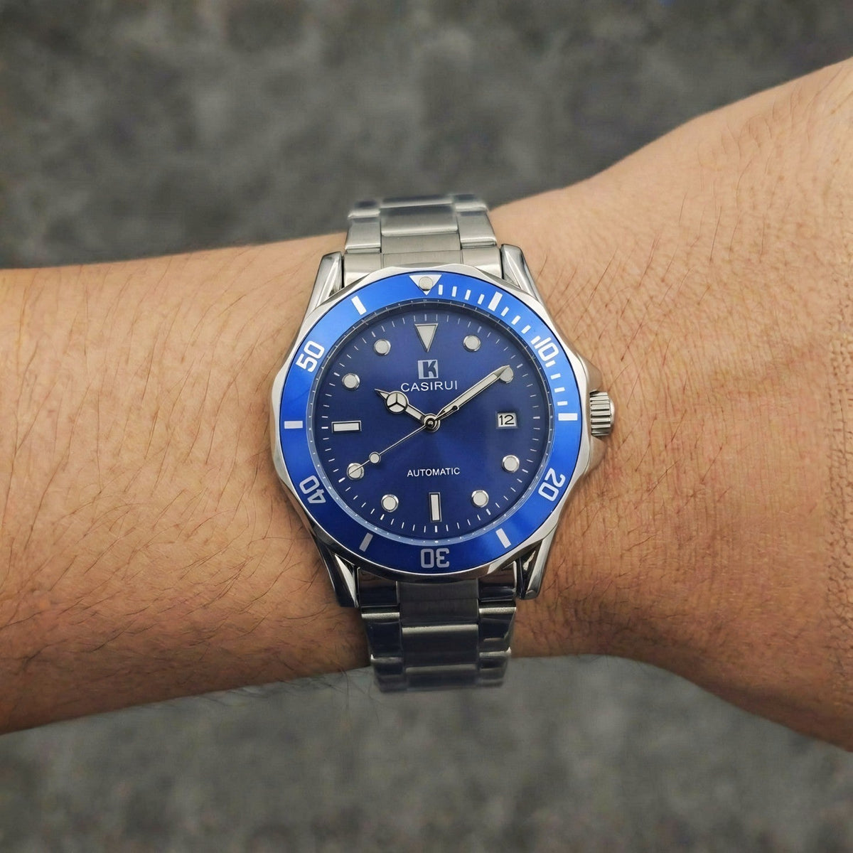 Casirui Diver-Style Automatic Watch – Skeleton Back, Blue