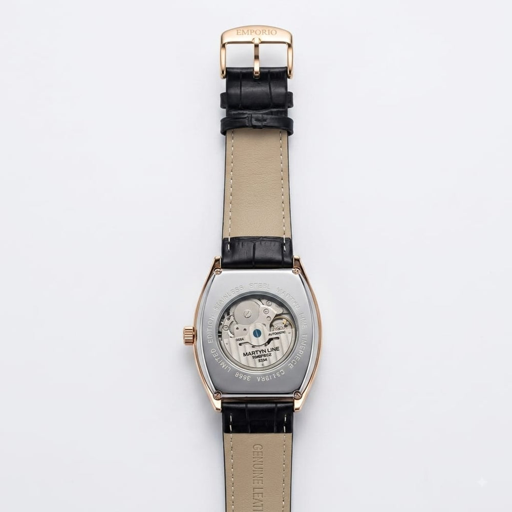 Martyn Line Royal Edition Automatic Watch – Men's Black & Silver Leather Strap Watch